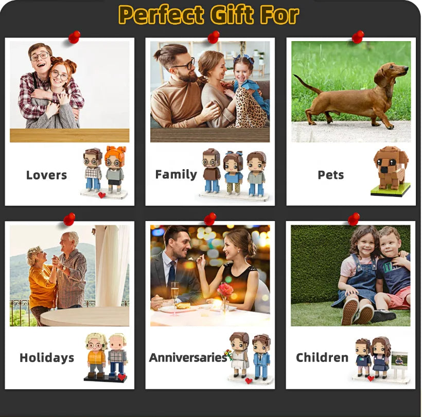 Custom Photo Building Block Portrait Set - Personalized Memory Art Kit - DIY Assembly Instructions Included - Adult Building Activity